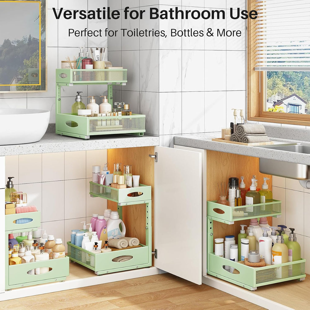 Under Sink Organizer, 2 Tier Pull Out Under Cabinet Organizer Shelf with Pad ...