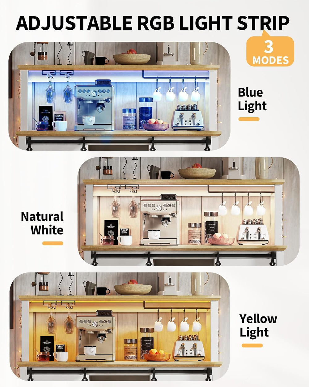 Garvee 55 in Coffee Bar Cabinet with Power Outlet & LED Light, Farmhouse ...
