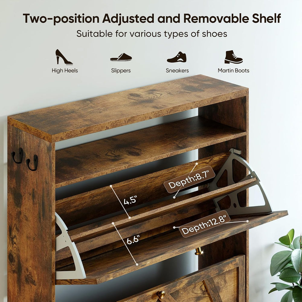 Shoe Storage Cabinet with 2 Flip-Up Doors, Freestanding Hidden Shoe Storage O...