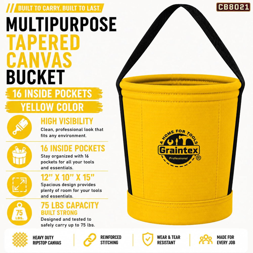 Graintex Tapered Canvas Bucket 12"x10"x15", Utility Tool Bucke...