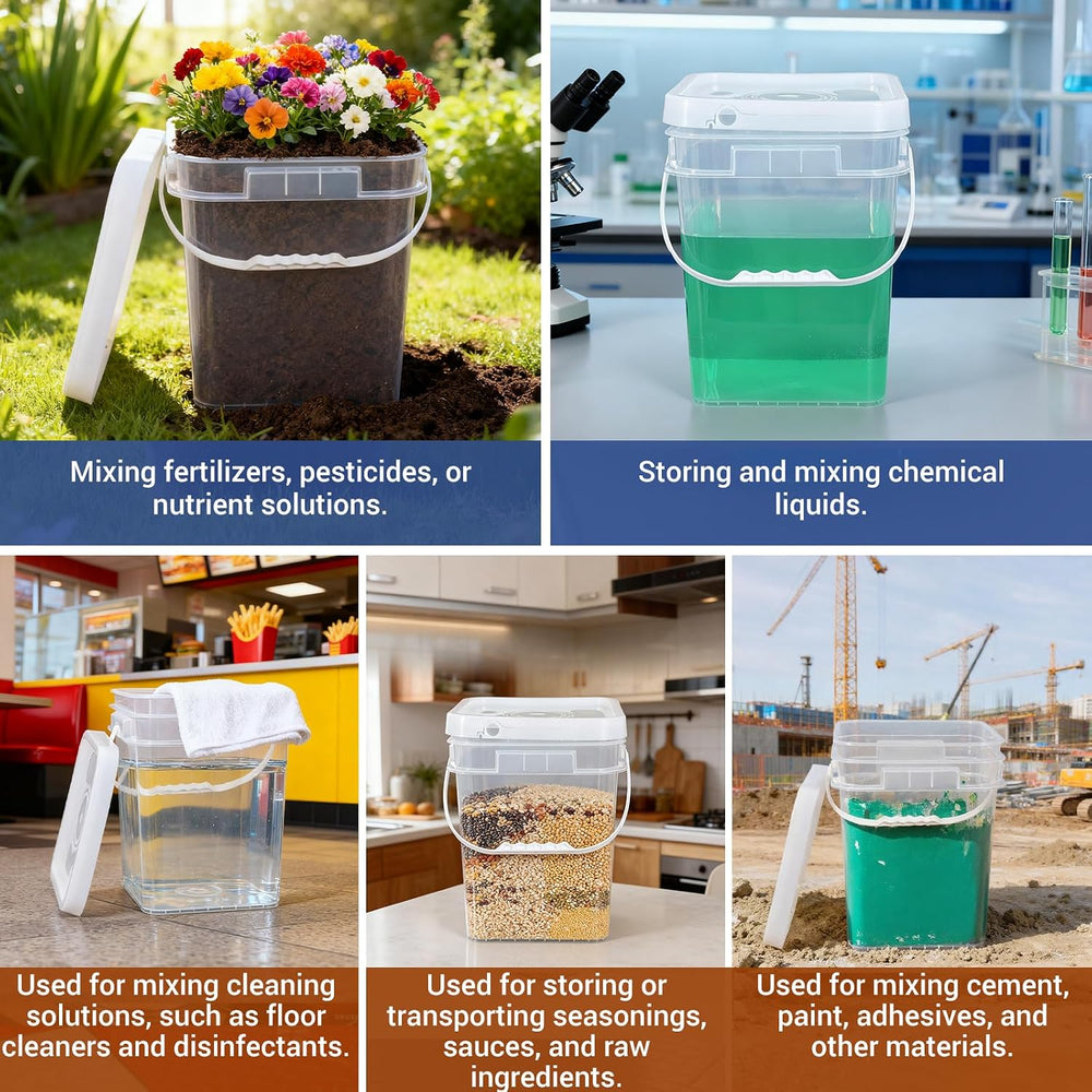 ASEVAT Square 3.5 Gallon Bucket with Lid, Clear Food Grade Storage Containers...