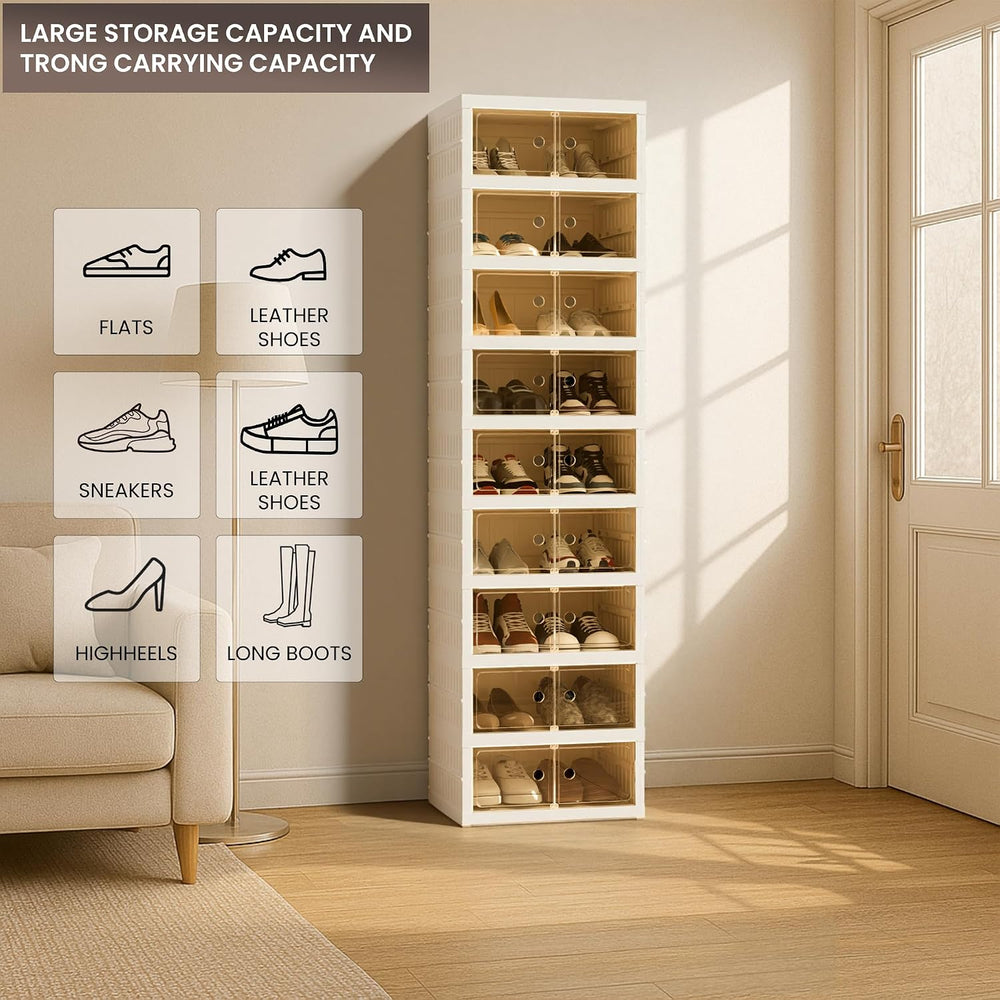 Foldable Shoe Organizer Storage Box Set of 2, Portable Extra Large Folding Sh...