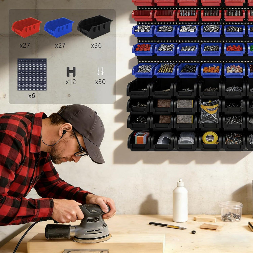 90Pcs Plastic Wall Mounted Storage Bins Parts Rack Nuts And Bolt Bins Organiz...