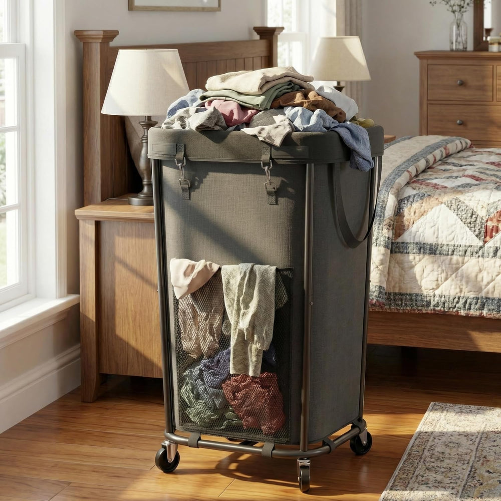 Laundry Basket with Wheels Rolling Laundry Basket, Removable Laundry Bag Desi...