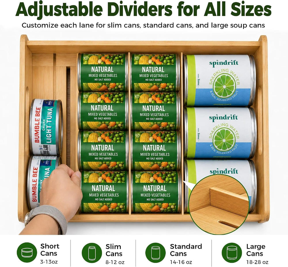 MinBoo EcoLyfe Bamboo Stackable Can Organizer 2-Tier Gravity Food Dispenser