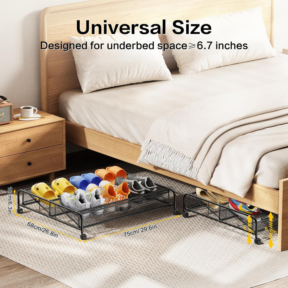 Under Bed Shoe Storage Organizer, 2 Pack Under Bed Storage Containers with Wh...