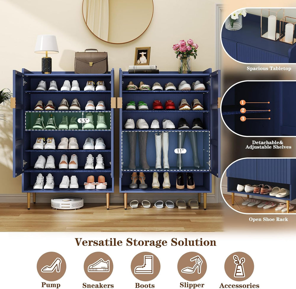 HLR Modern Shoe Cabinet for Entryway, 24 Pairs Shoe Storage Cabinet, Blue