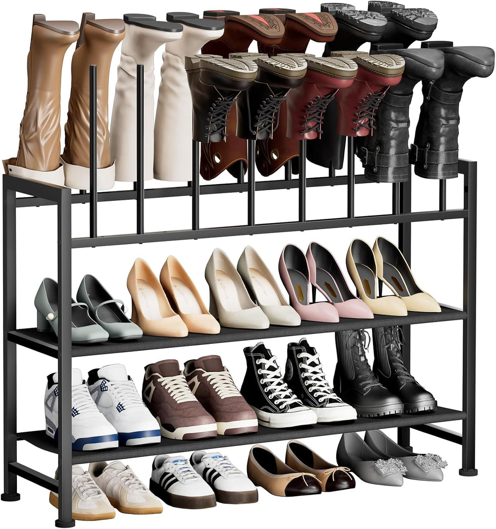 DIMJ Boot Rack 4-Tier - Black Metal Boot Storage Rack for Tall Boots Organize...