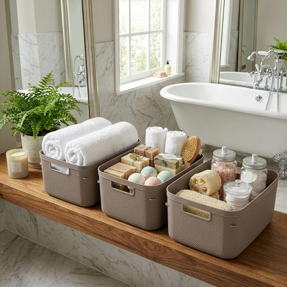 BINO | Plastic Storage Bins, 13 Liter - 3 Pack, Taupe | THE TWILL COLLECTION ...
