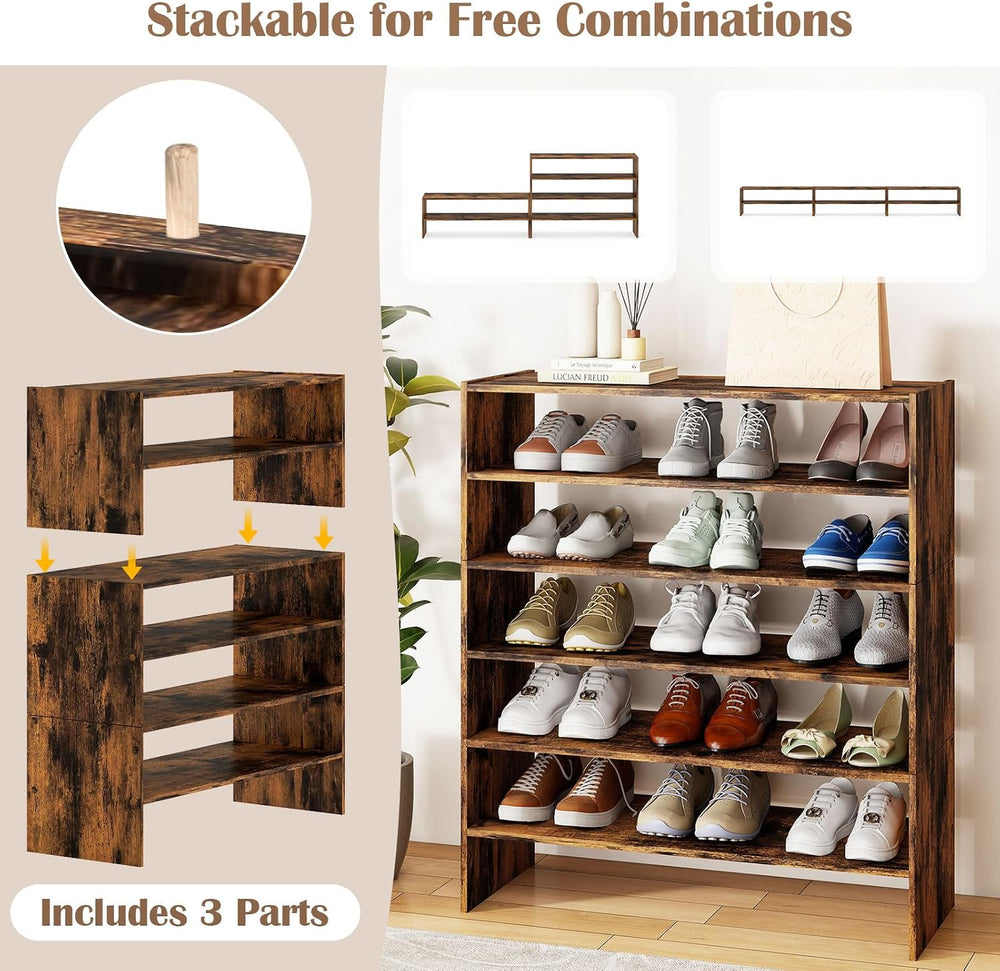 LDAILY 6-Tier Shoe Rack, Freestanding Stackable Shoe Organizer for 18 Pairs, ...