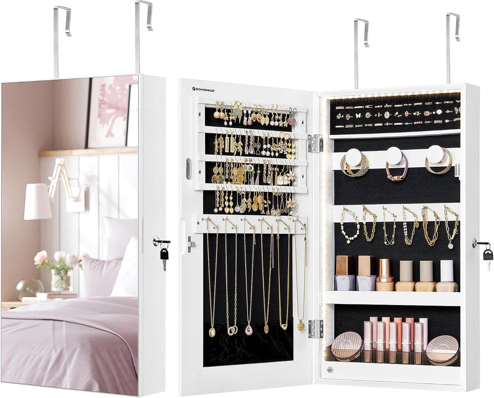 SONGMICS Lockable Jewelry Cabinet Armoire with Mirror, Wall-Mounted