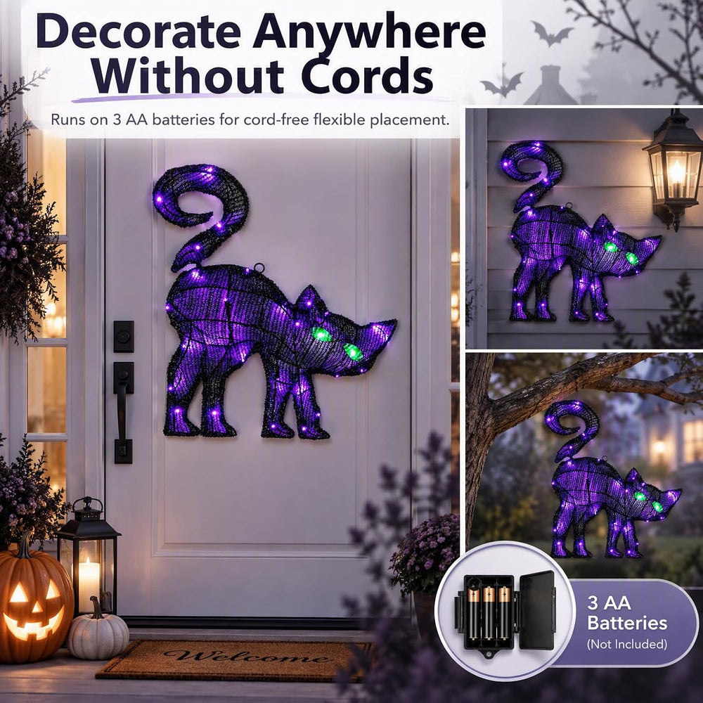 Black Cat Halloween Decor, 17.32 Inch Lighted Hanging Decoration
