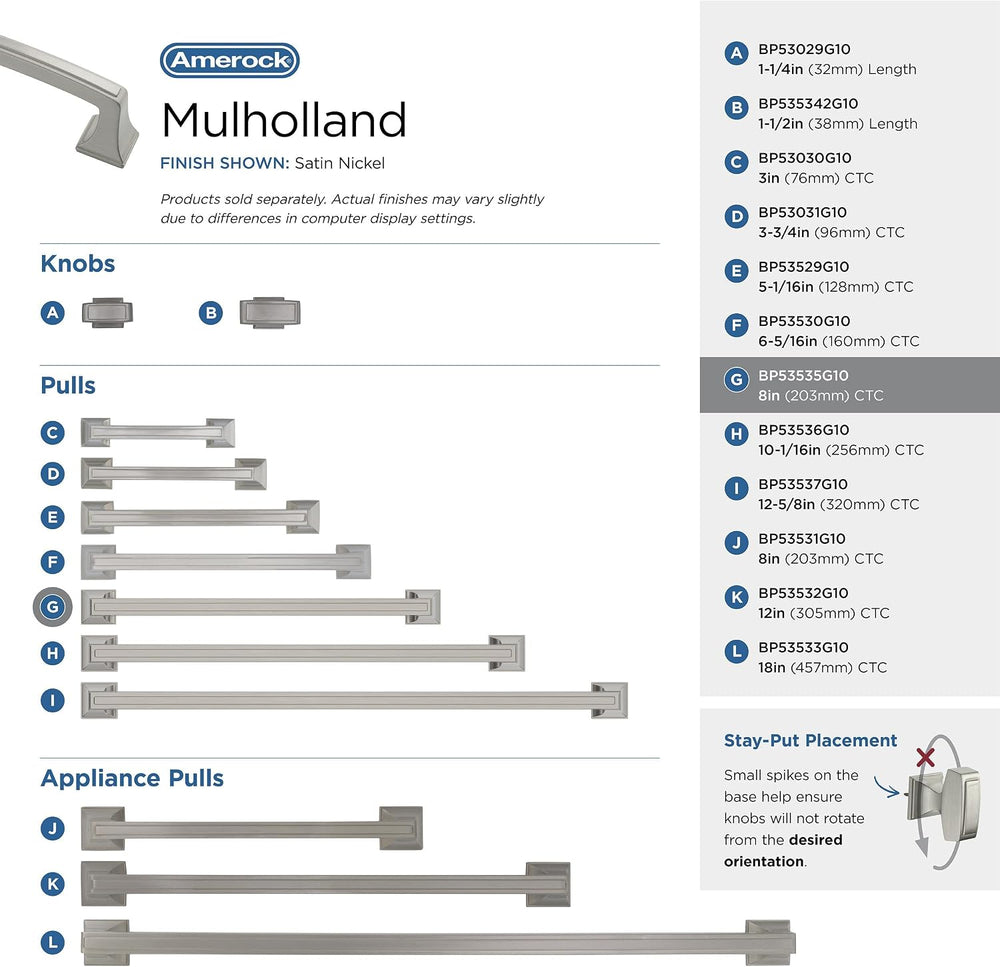 Amerock 8" Mulholland Satin Nickel Drawer Pull