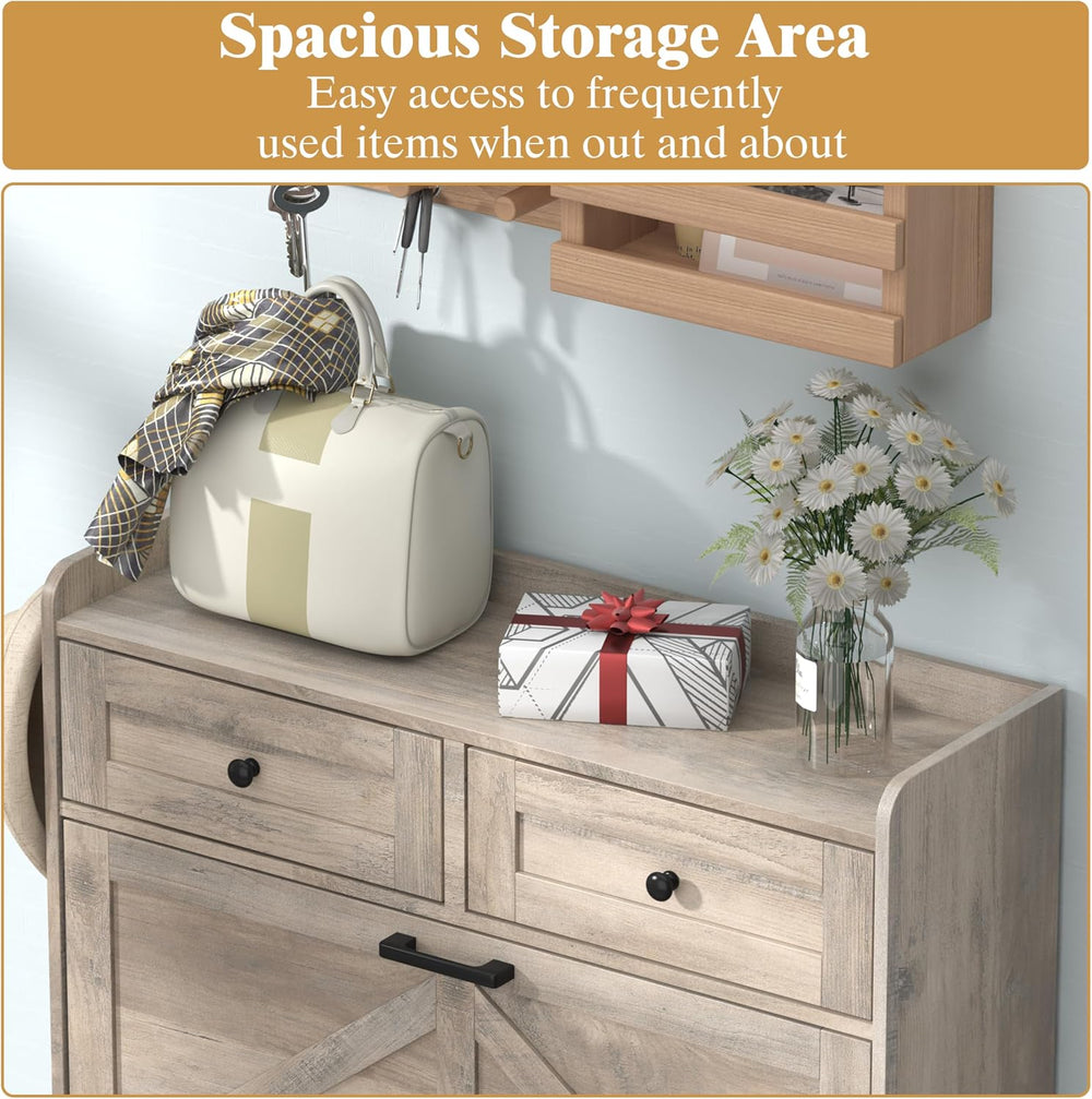 Thacuok Shoe Cabinet with 2 Flip Drawers & 2 Storage Drawers, Rustic Farm...
