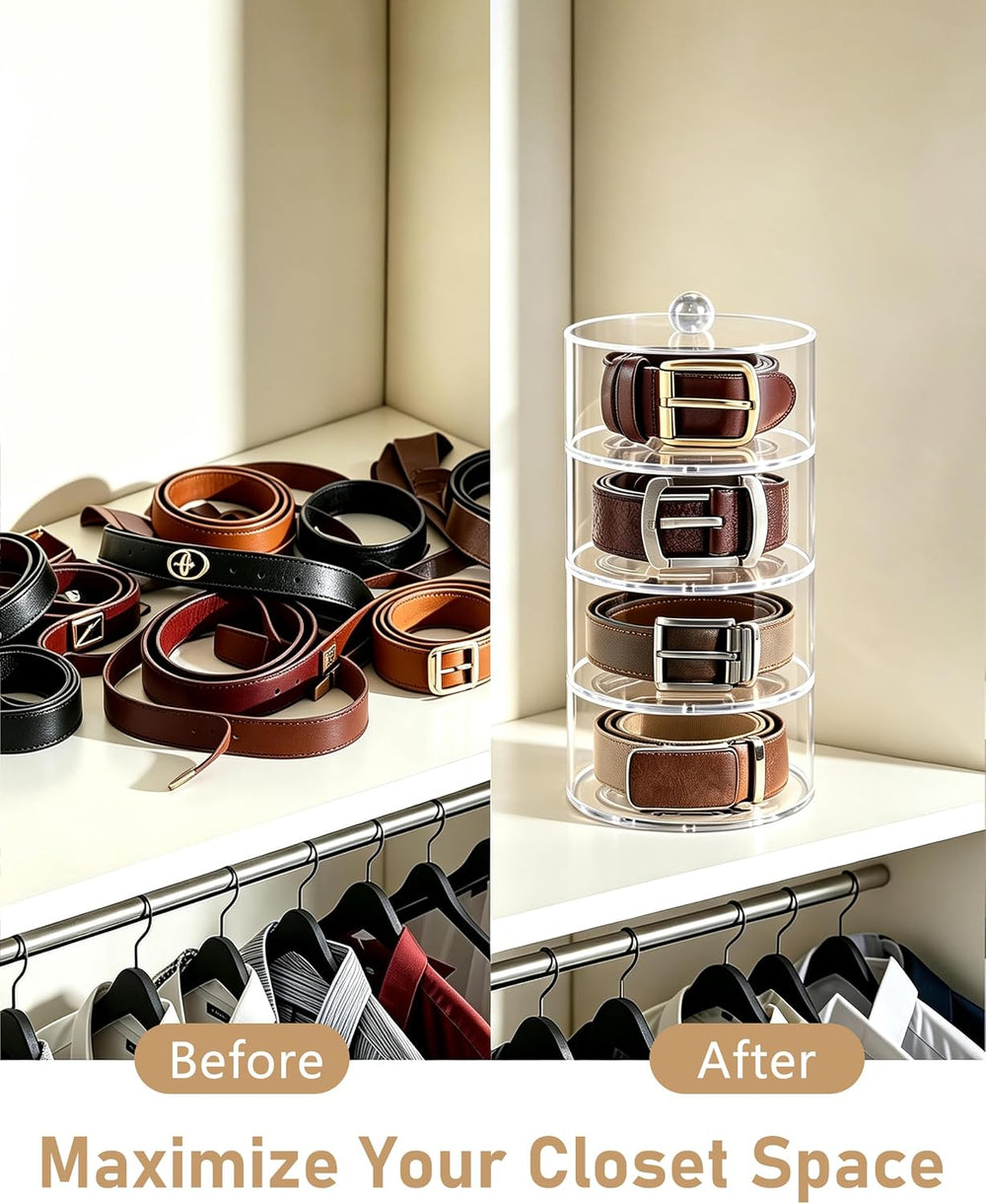 Belt Organizer, 4-Tier Acrylic with Dust Cover, for Closet, Clear