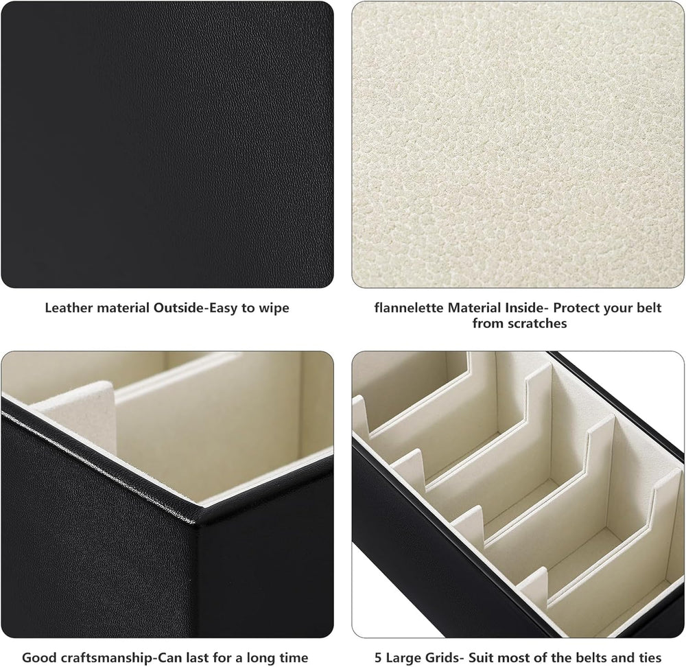 2 Packs Leathers Belt Organizer for Closet and Drawer, Stackable 5 Grids Dres...