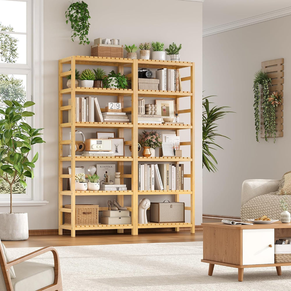 FOTOSOK 6-Tier Bamboo Shelf with Adjustable Shelves, Bamboo Kitchen Cabinet