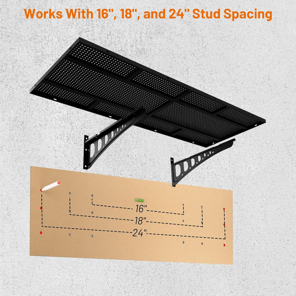 2-Pack 2x3ft Heavy Duty Wall Shelves, 500 Lbs Wall Mounted Garage Shelving Ra...