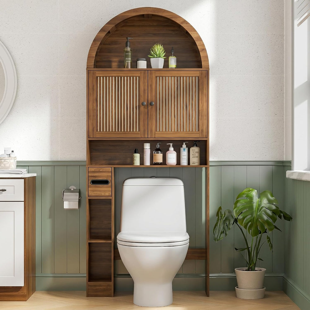 Arched Over The Toilet Storage Cabinet, Fluted Bathroom Shelf Organizer