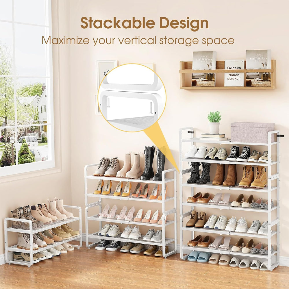 SAYZH Expandable Shoe Rack for Closet, Adjustable Metal Shoe Organizer with S...