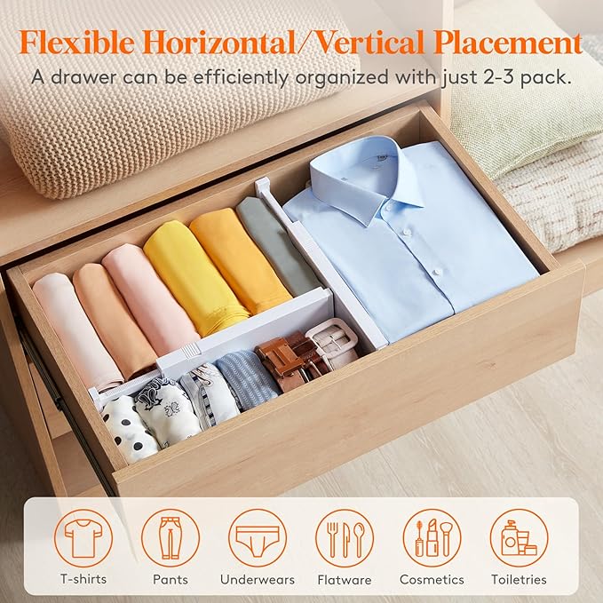 Lifewit 12 Pack Drawer Dividers 4" High, 11-17" Adjustable Dresser ...