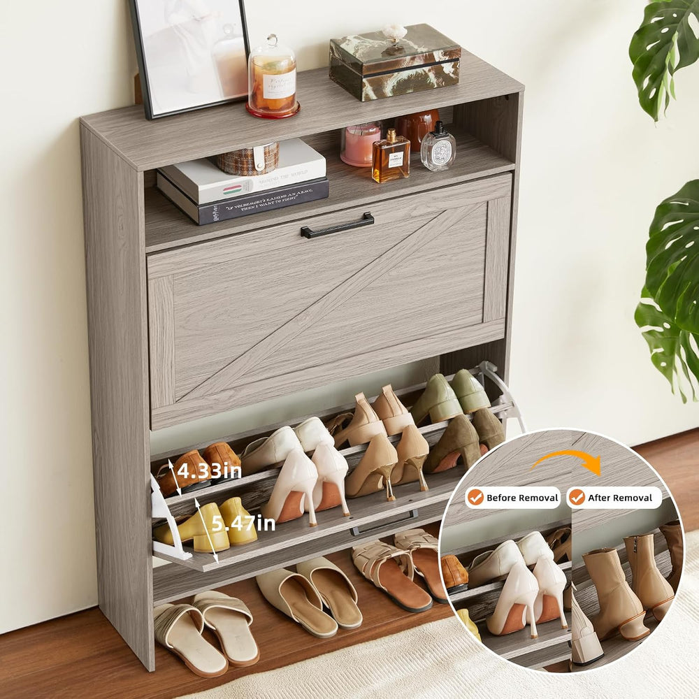 RWYHG Shoe Cabinet with 2 Flip Drawers, Narrow Entryway Organizer,Grey