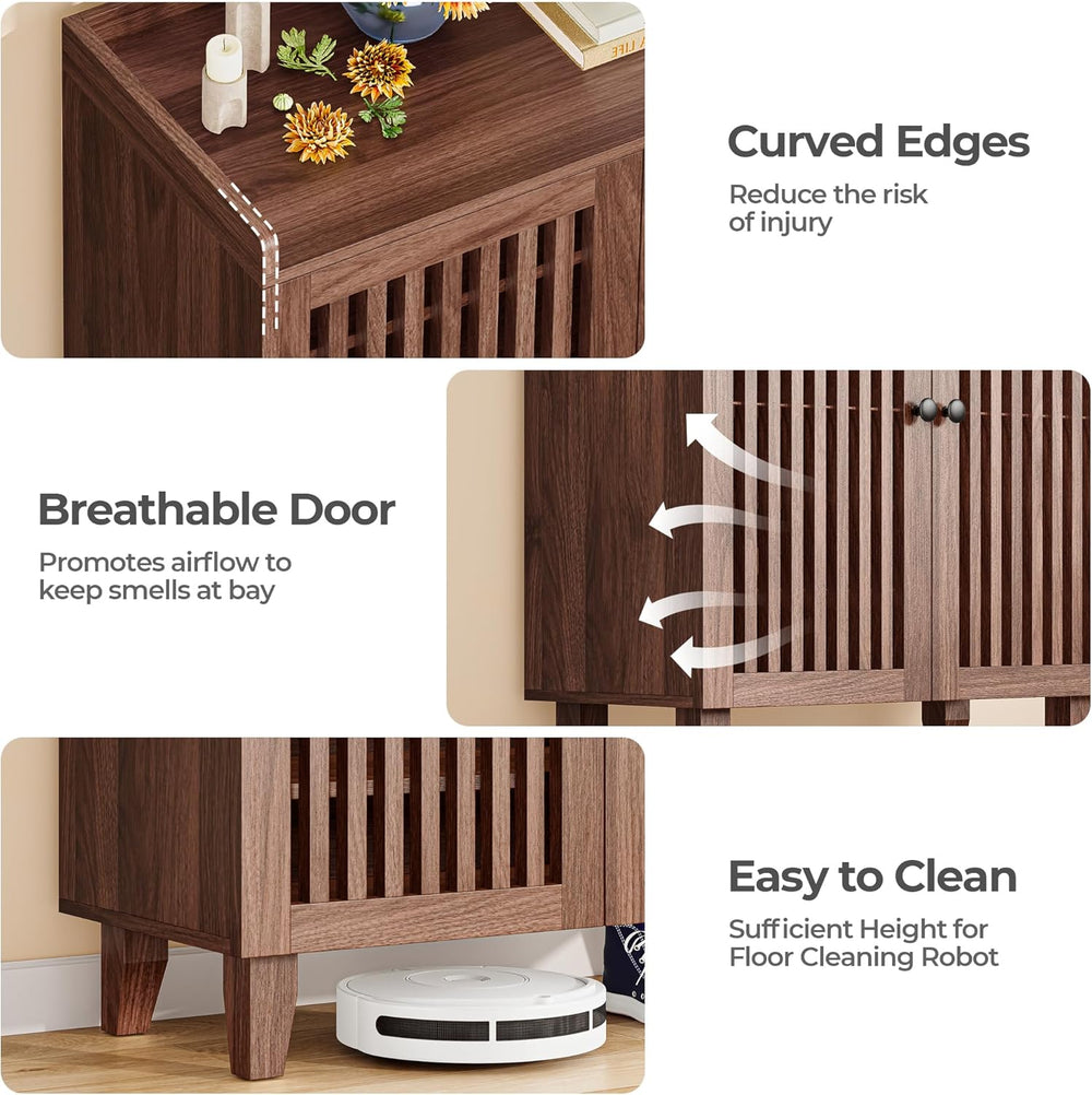 IRONCK Shoe Cabinet with Slatted Doors, 6-Tier Shoe Storage Cabinet, Walnut