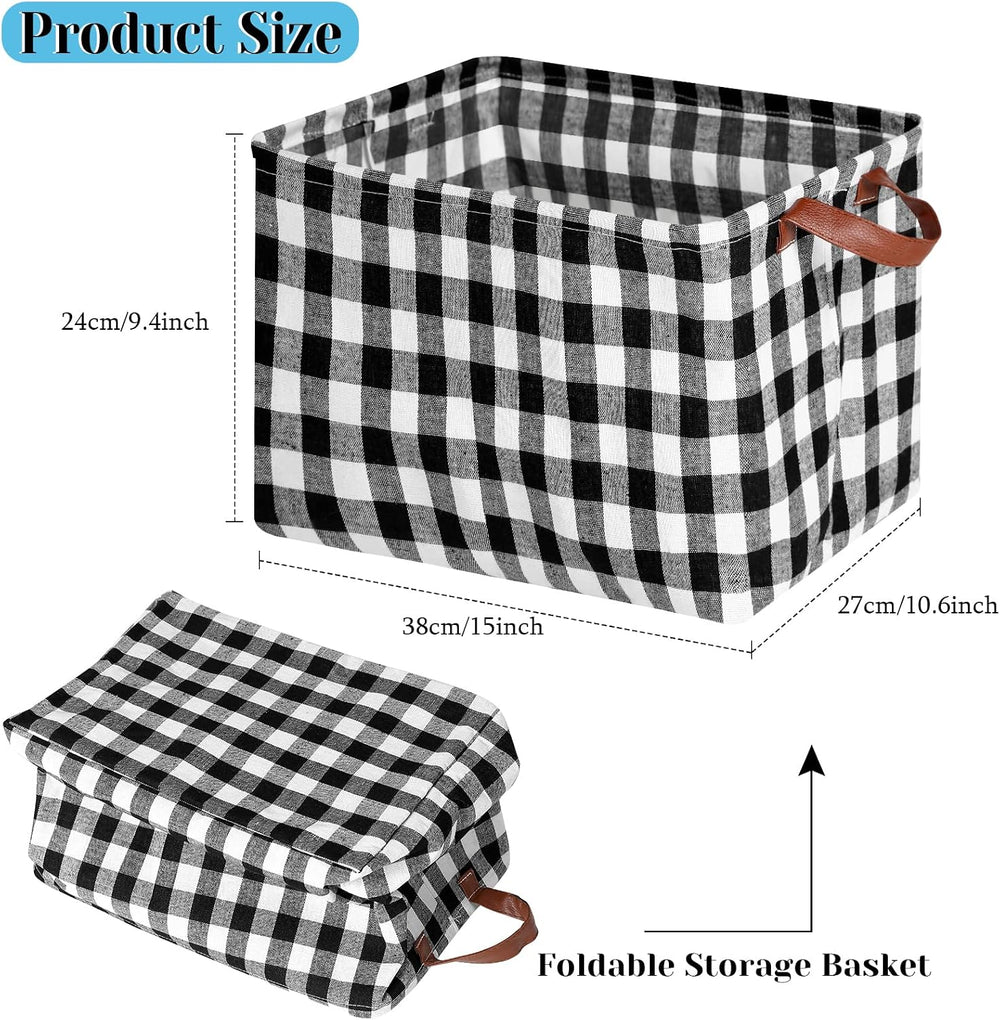 Boao 4 Pcs Buffalo Plaid Storage Baskets Black and White Bins Large Checkered...