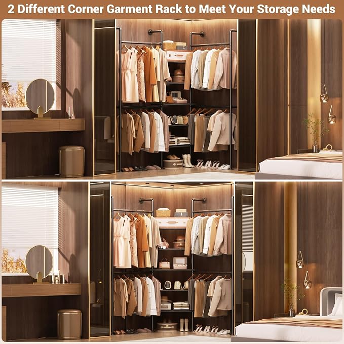 Aheaplus Industrial Pipe Clothing Rack, Reversible 6.42FT Clothes Rack