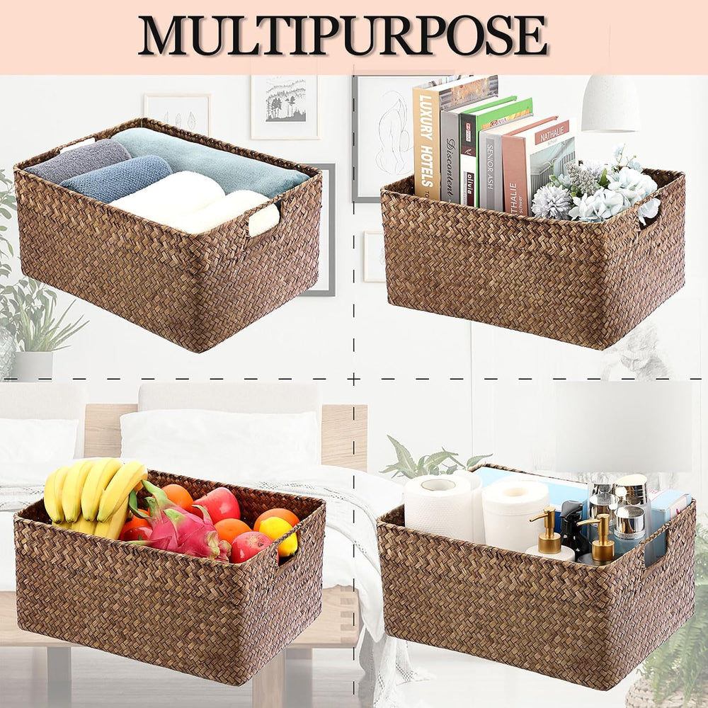 Hipiwe Seagrass Storage Baskets Bin for Shelf, X-Large Woven Wicker Basket