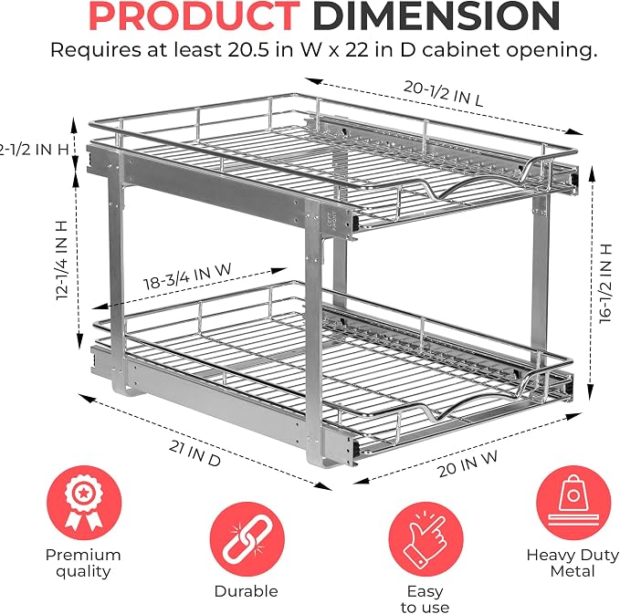 HOLDN’ STORAGE Two Tier Pull Out Cabinet Organizer, Individual Sliding Drawers