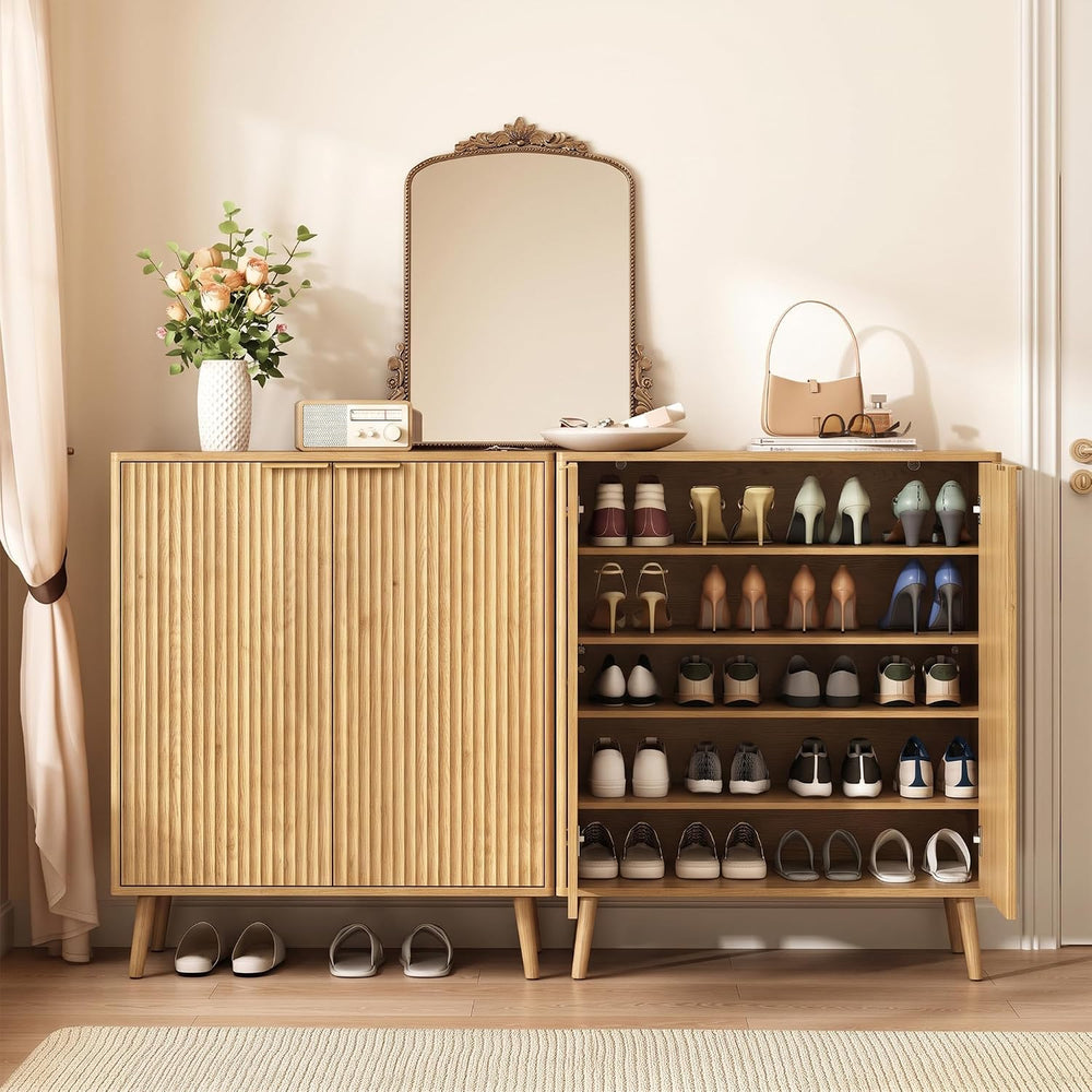 5-Tier Shoe Storage Cabinet with Adjustable Shelves, Light Oak