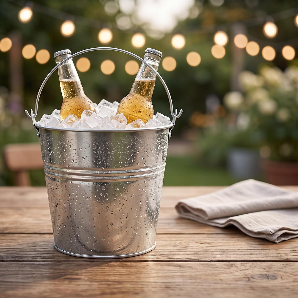10 Pack Galvanized Metal Buckets with Handle, 6.2 x 5.9 Inch Ice Tin Bucket