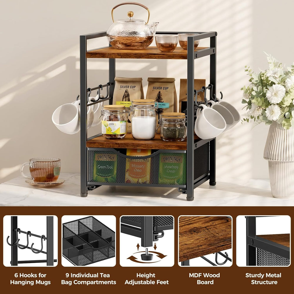 3-Tier Tea Bag Organizer with Drawer for Countertop