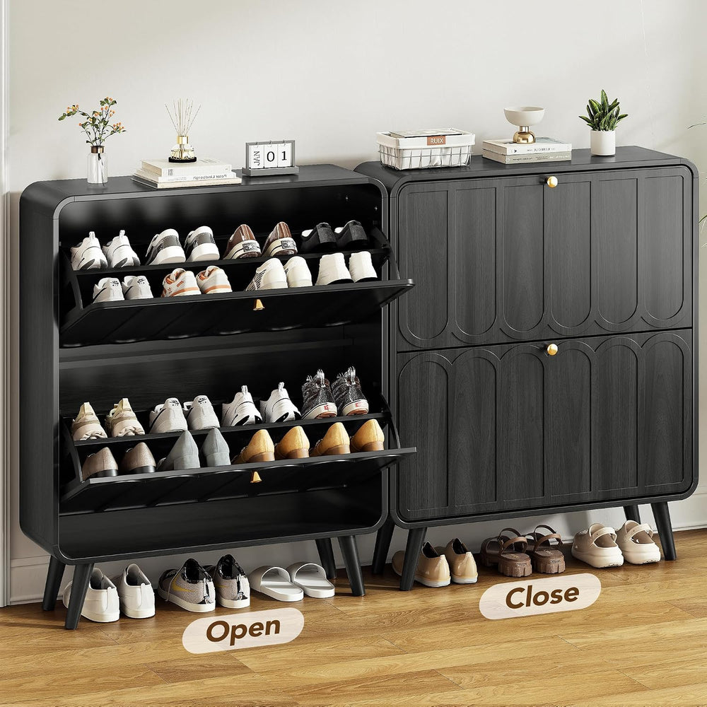 Decofy Shoe Cabinet with 2 Flip Drawers, Expanded Panel for Long Footwear, Fr...