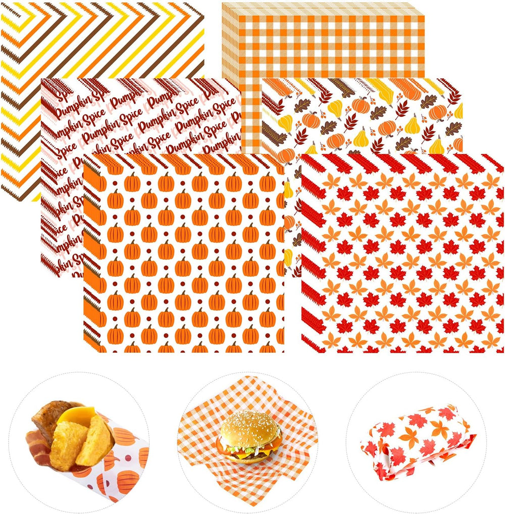 480Pcs Fall Wax Paper Dry Waxed Deli Paper Sheet 12x12 inch Sandwich Wrap Pum...