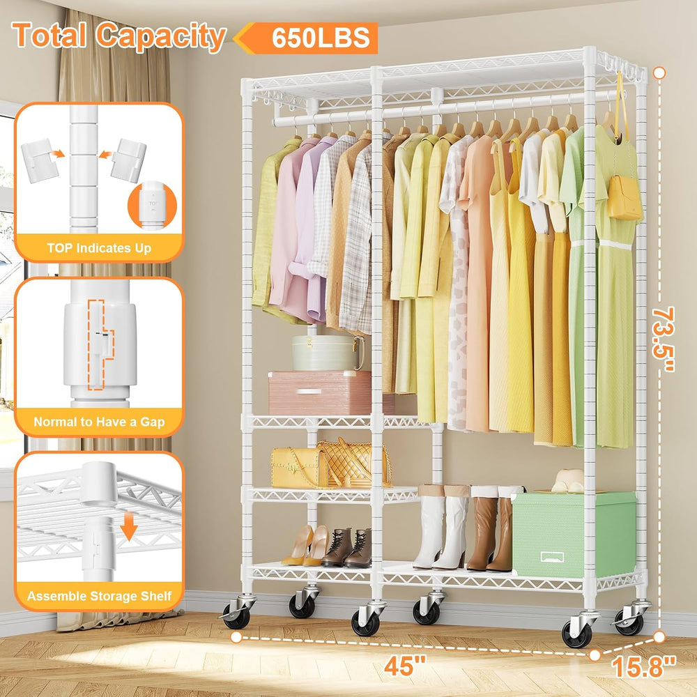 Ulif F4R Heavy Duty Clothes Rack（With Lockable Wheels ） Rolling Clothing Rack...
