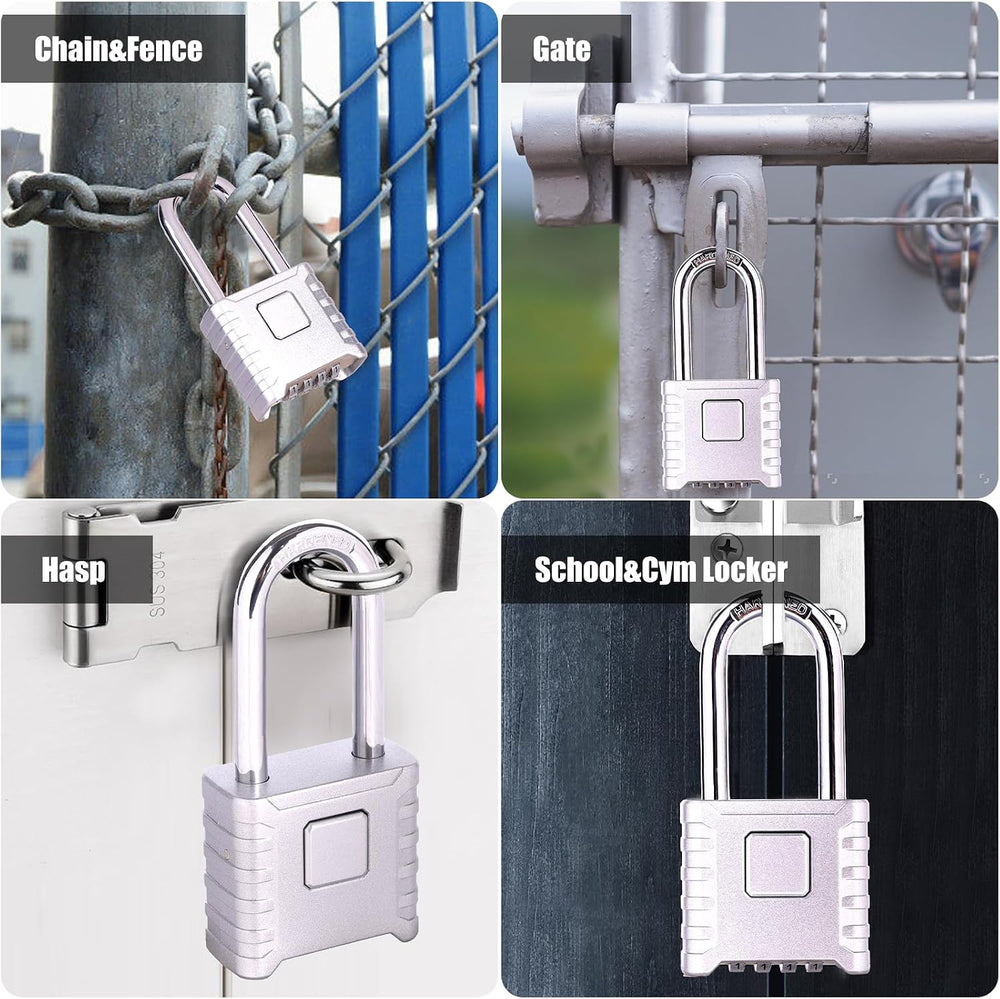 2 Pack disecu Heavy Duty Long Shackle 4 Digit Combination Lock, One Touch Unl...
