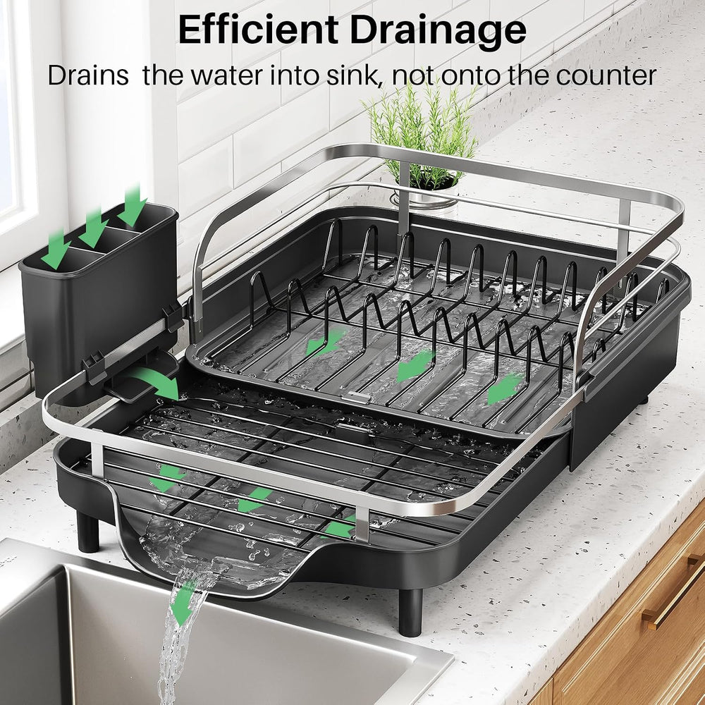 SNTD Expandable Dish Drying Rack for Kitchen Counter, 15.2-22.1 in, Black
