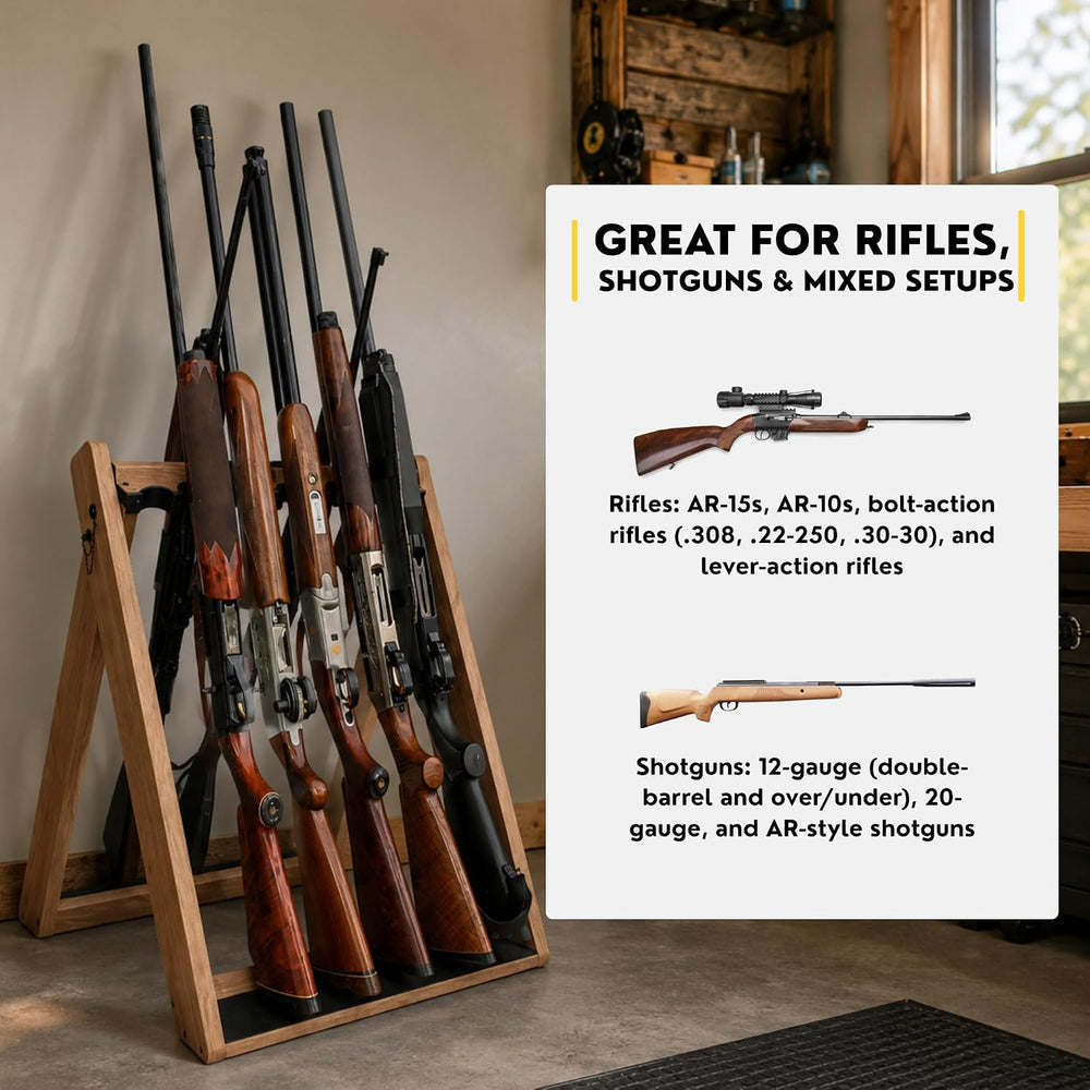 Rush Creek Creations Deer Camp Portable Folding 10 Gun Storage Rack - Handcra...