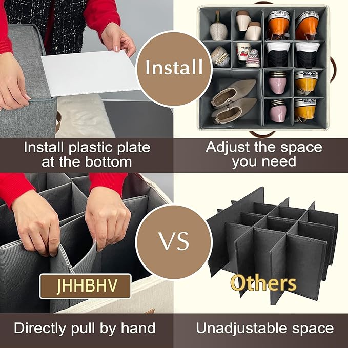 2 Pack Shoe Organizer for Closet, Adjustable Shoe Box Storage Containers
