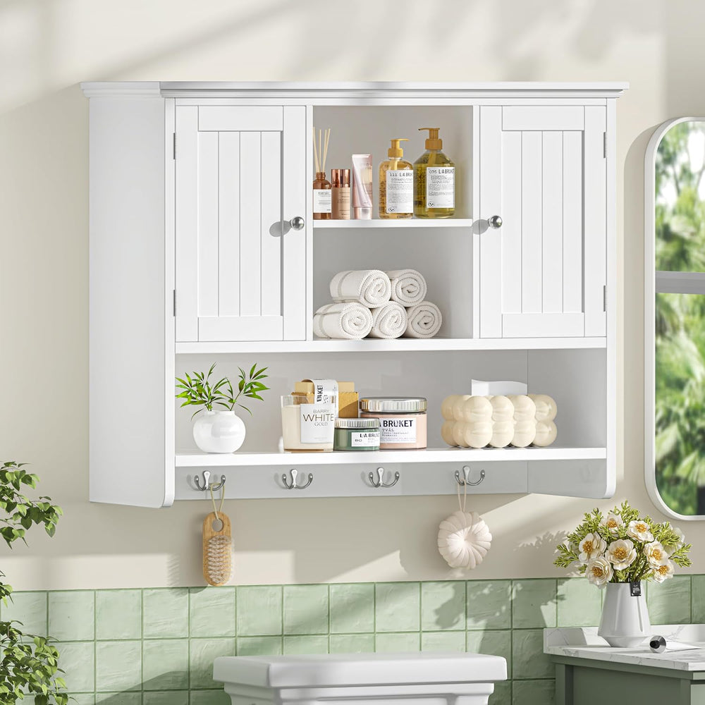 Keehusux 11.8"D x 31.5"W Bathroom Wall Cabinet with Doors and Hooks...
