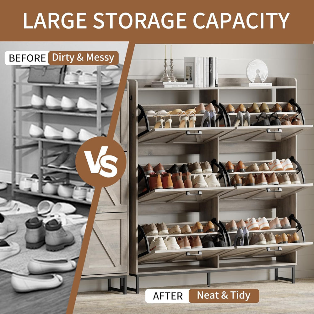 Xixini Shoe Storage Cabinet with 6 Flip Drawers, Entryway Shoe Rack, Grey