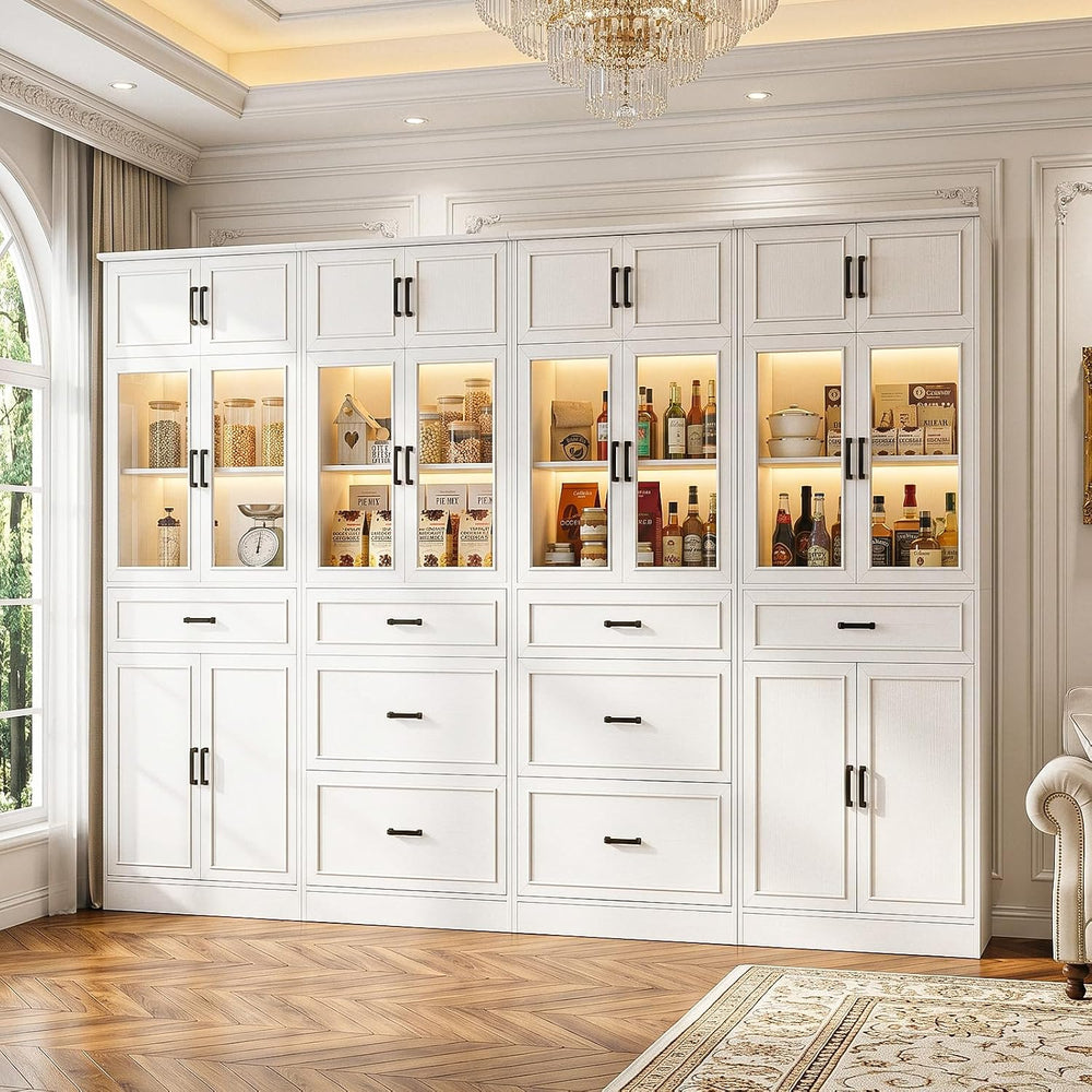 Unikito 80" Tall Modular Kitchen Pantry Cabinet with Glass Door and Drawers