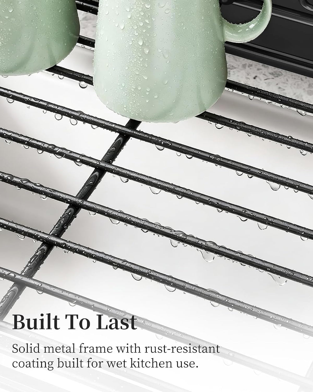 SAYZH Expandable Dish Drying Rack for Kitchen Counter, Metal, Black