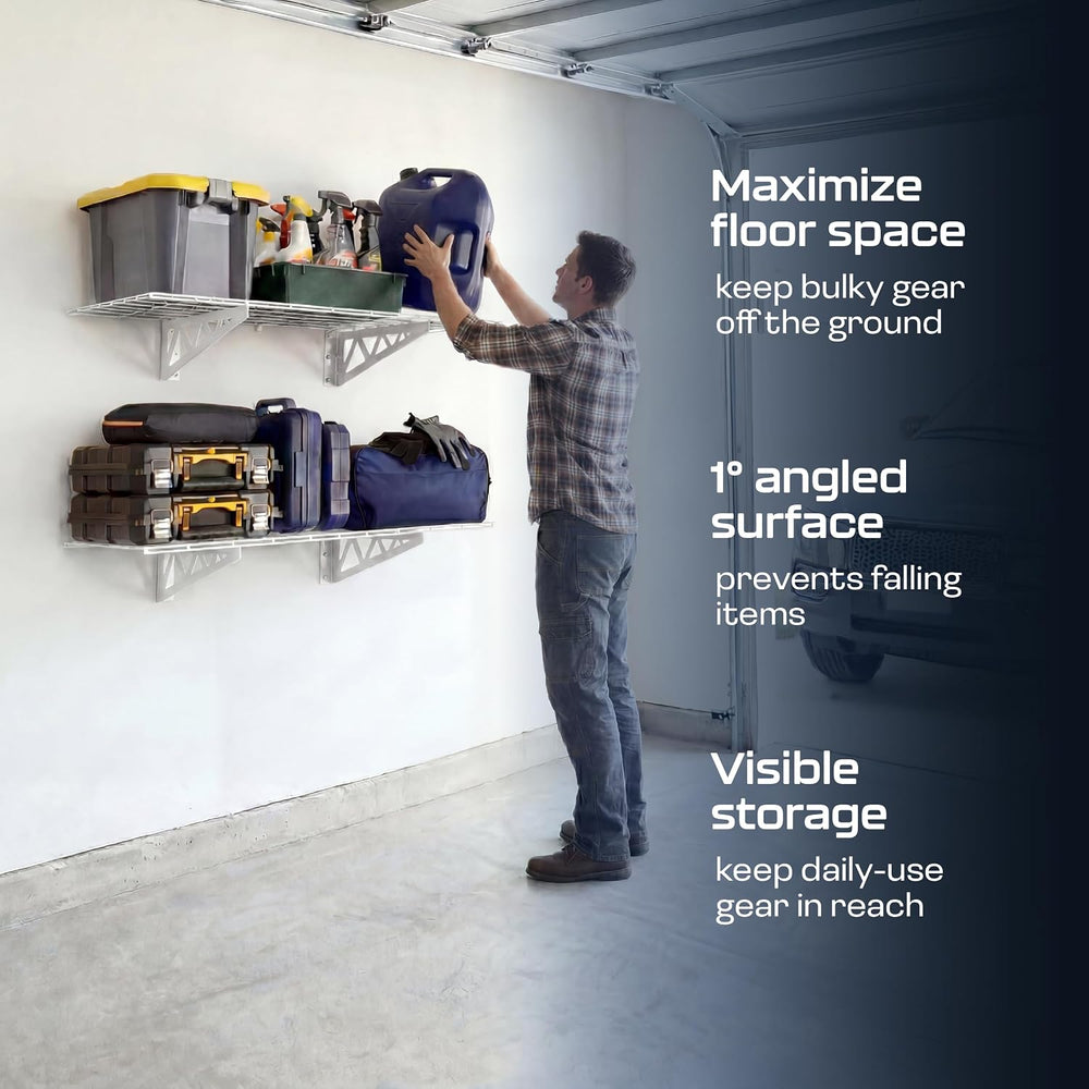 MonsterRax 18x36 White Garage Wall Shelf 2-Pack, 500lb, White
