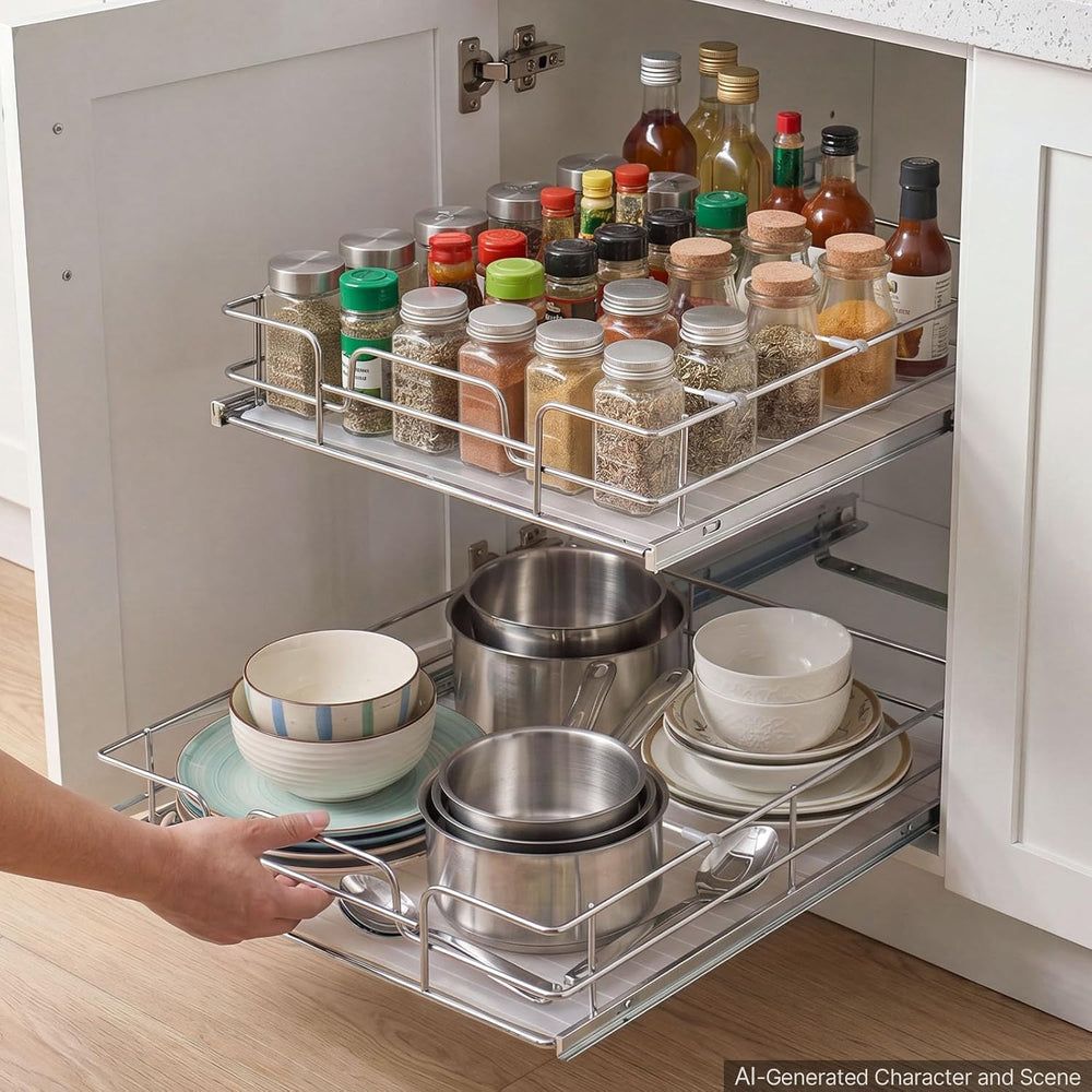 VEVOR 2 Tier Pull Out Cabinet Organizer 20" W x 21.22" D Slide Out ...