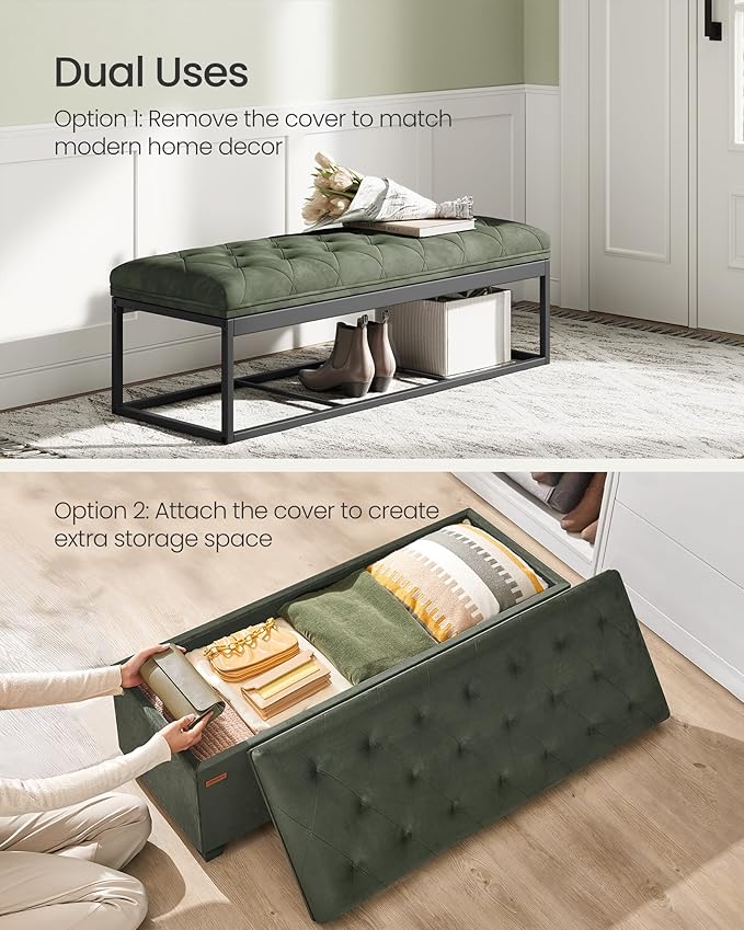 SONGMICS Velvet Storage Ottoman Bench, Foot Rest