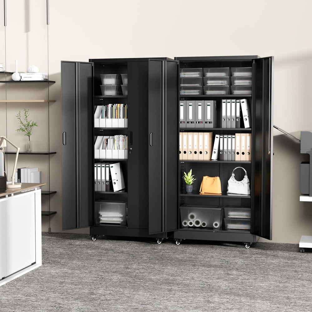 Greenvelly Metal Garage Storage Cabinet with 4 Swivel Wheels, 73" Black ...