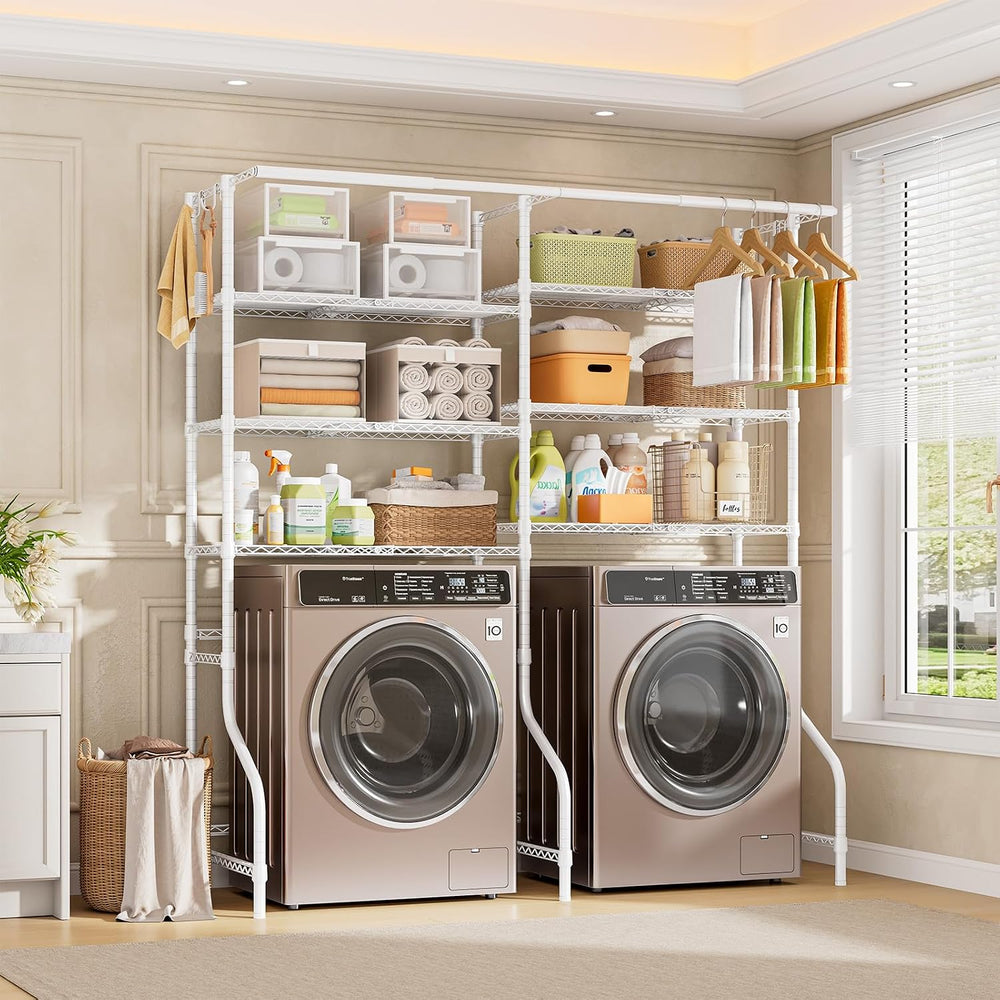 6 Tiers Expandable Over Washer and Dryer Shelves, White